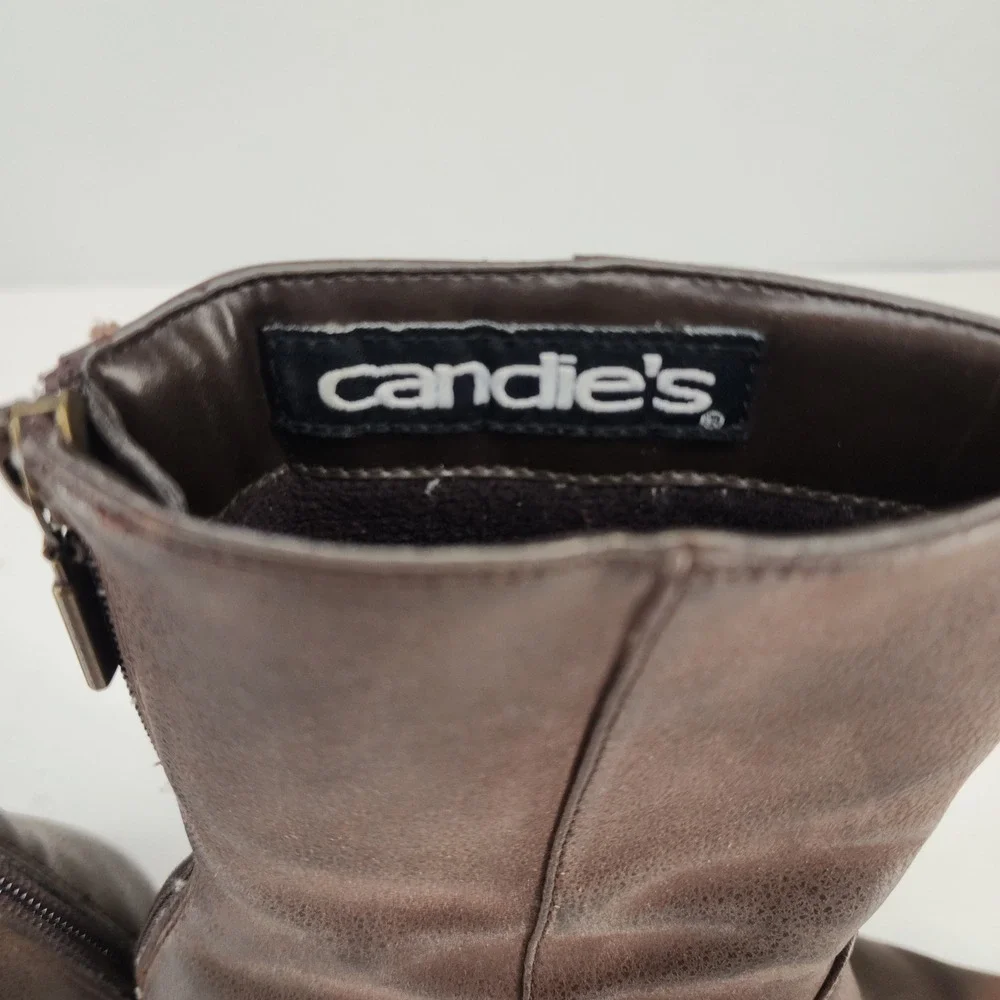 Candie's 8.5M | Brown Faux Leather Pointed Toe Back Zip Heeled Ankle Boots - Picture 8 of 8